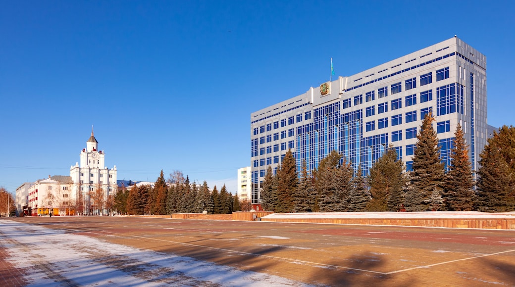 Building of the akimat of Qostanai region of Kazakhstan. Main square of the city