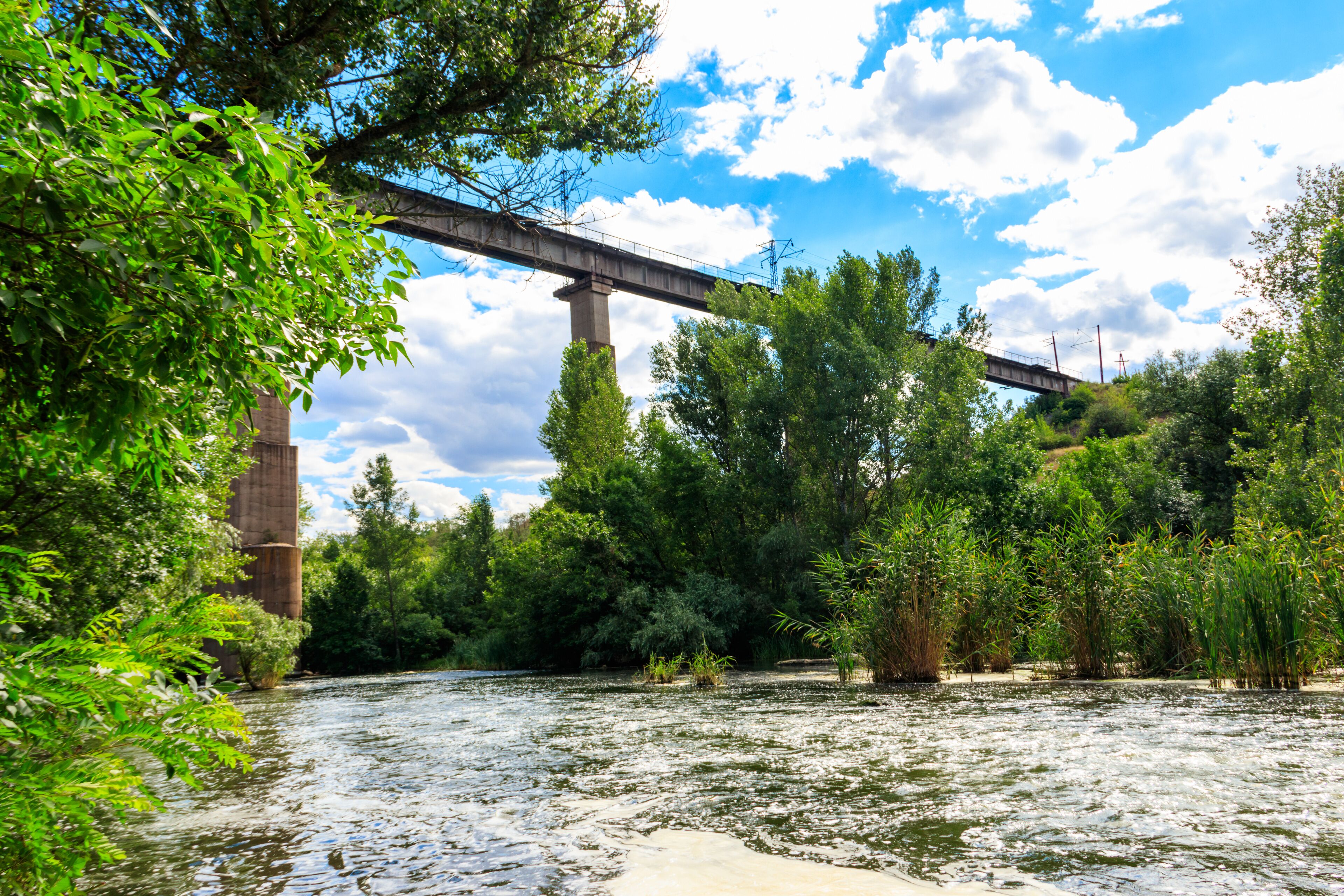 Railway Bridge viaduct across the Inhulets river in Kryvyi Rih, Ukraine