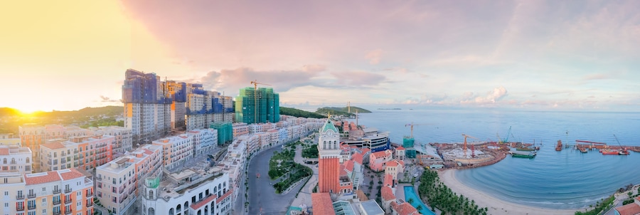 Colorful luxury apartment complexes are often likened to the mediterranean of Phu Quoc Island in Vietnam