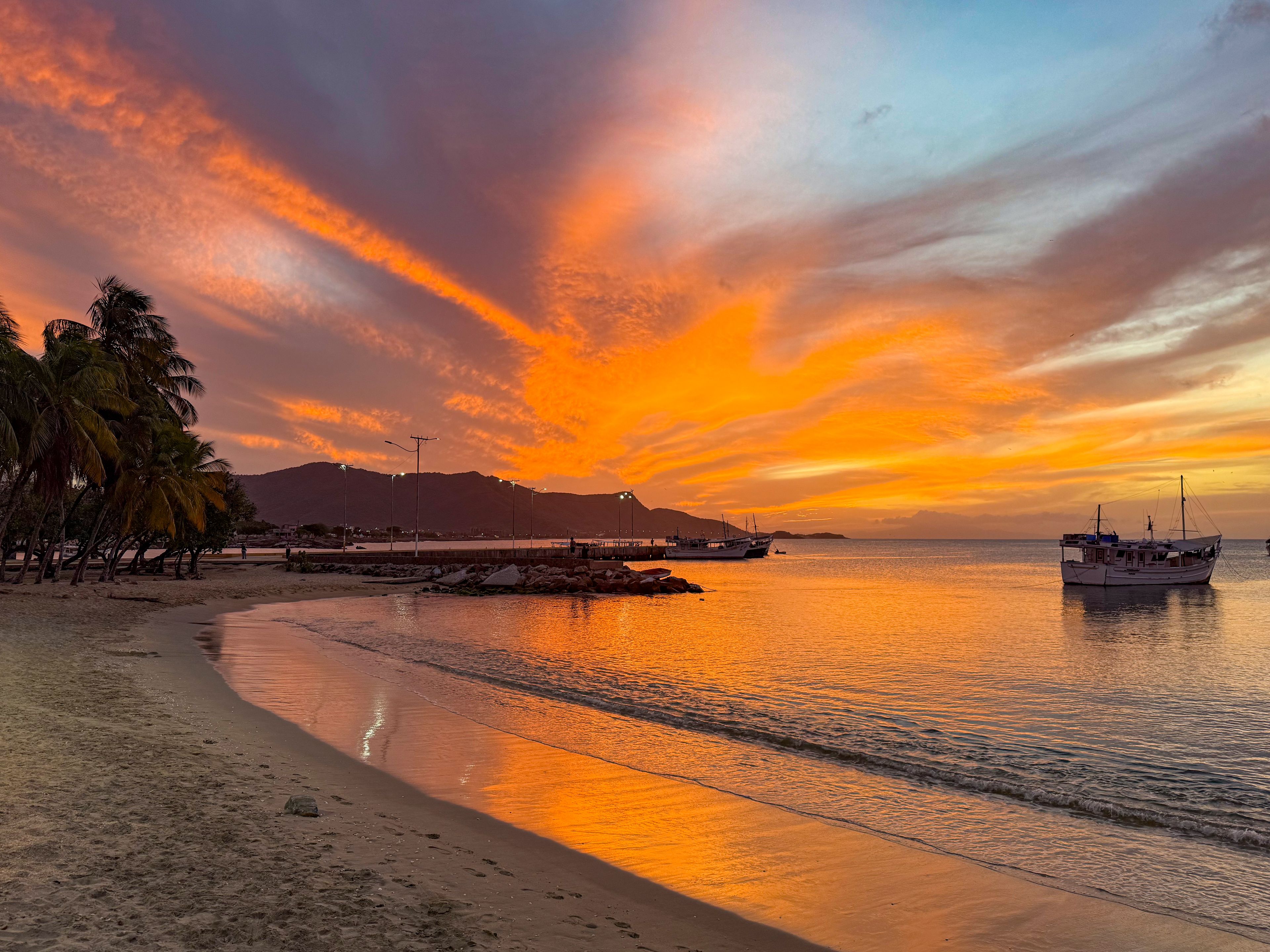 Colorful and beautiful sunset in Juan Griego Bay. Margarita Island, Venezuela.