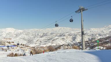 cable cars over Amirsoy mountain ski resort (Tashkent region, Uzbekistan)