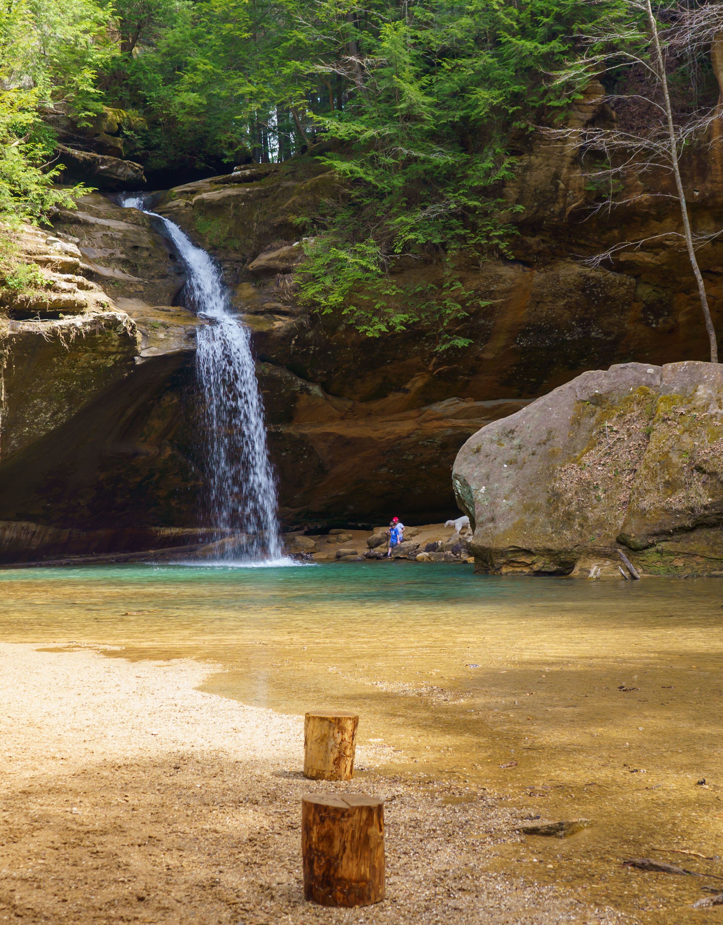 Breathtaking view of cascade along a hiking trail in Hocking Hills State Park. Logan, Ohio.