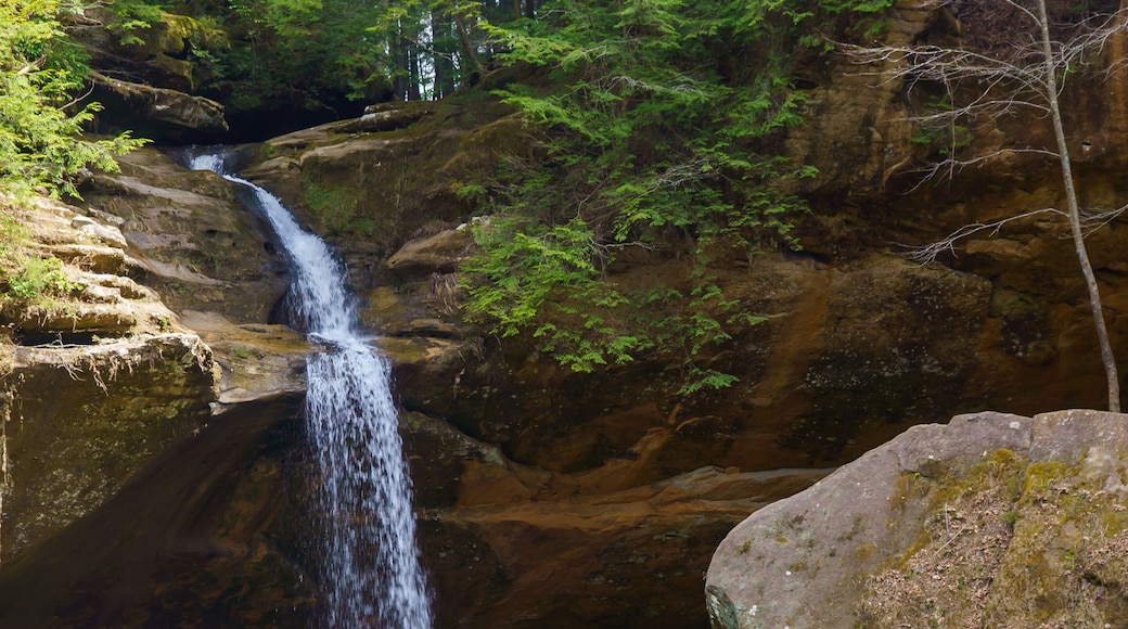 Breathtaking view of cascade along a hiking trail in Hocking Hills State Park. Logan, Ohio.