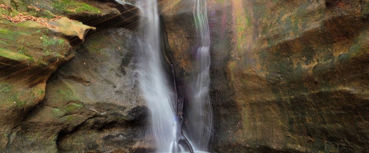 The double falls at the end of the box canyon.
Rockstull Nature Preserve is near enough to the other natural abstractions of Hocking Hills to include it in your plans, but far enough away to not have the crowds.