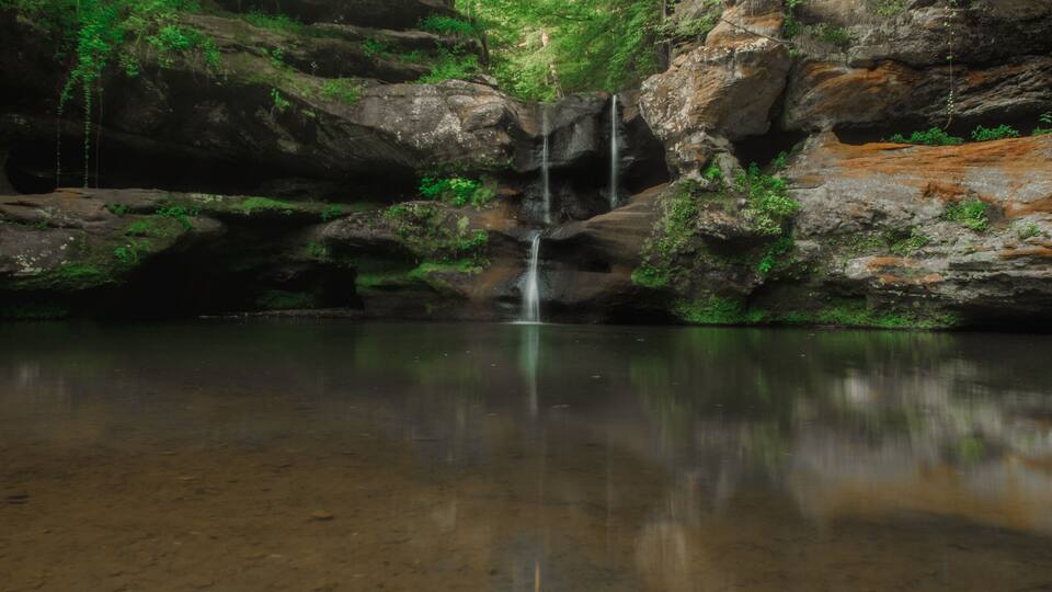 Old Man's Cave Upper Waterfall in Logan Ohio at Hocking Hills Park