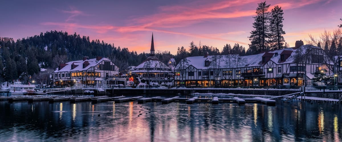 Lake Arrowhead Village at sunset, California