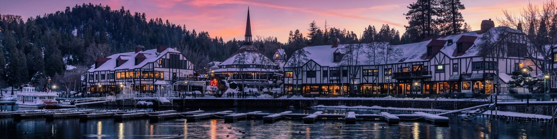 Lake Arrowhead Village at sunset, California