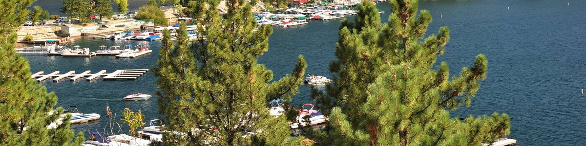 Looking over Lake Arrowhead and the scenic San Bernardino National Forest in Southern California.