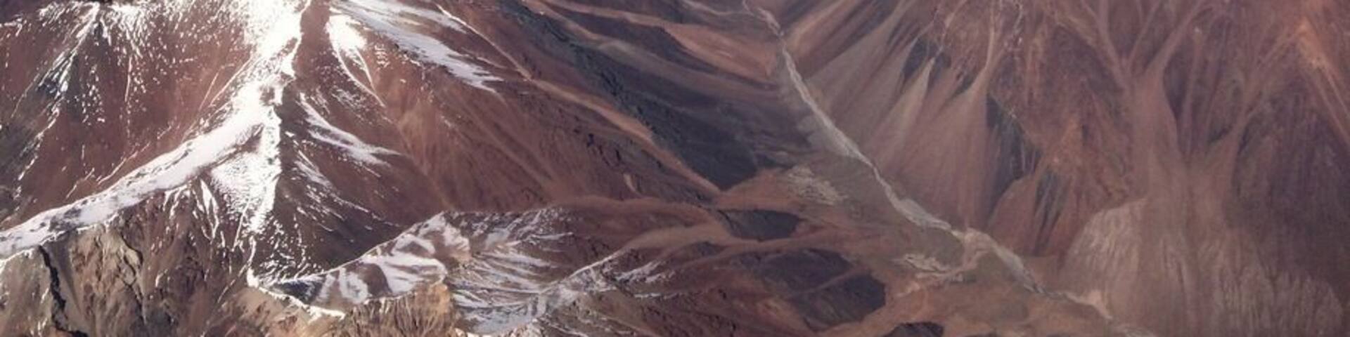 An aerial view of the Andes between Argentina and Chile.