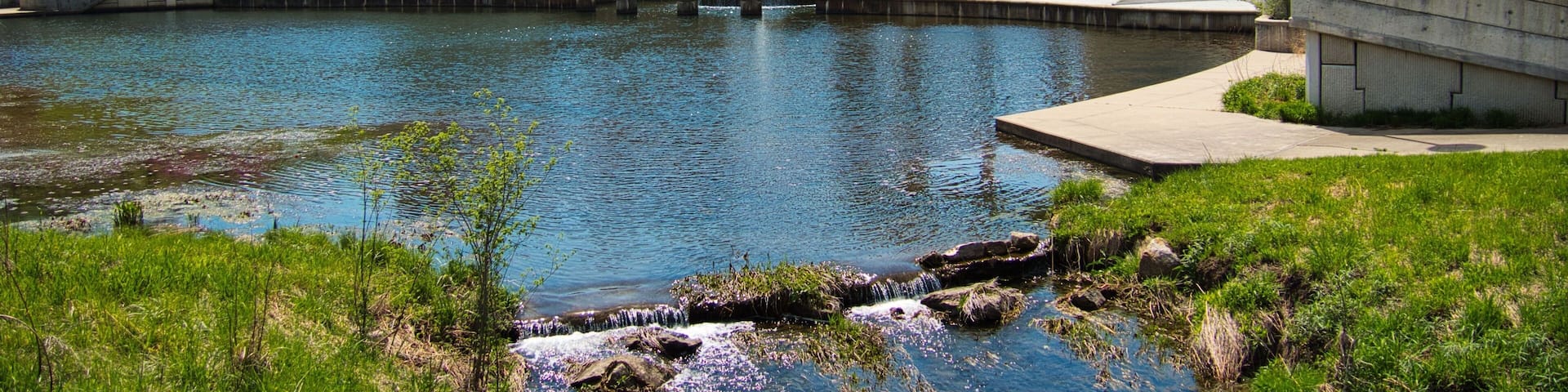Beautiful view of the Black Hoof Park on Lake Lenexa Dam in Lenexa, Kansas