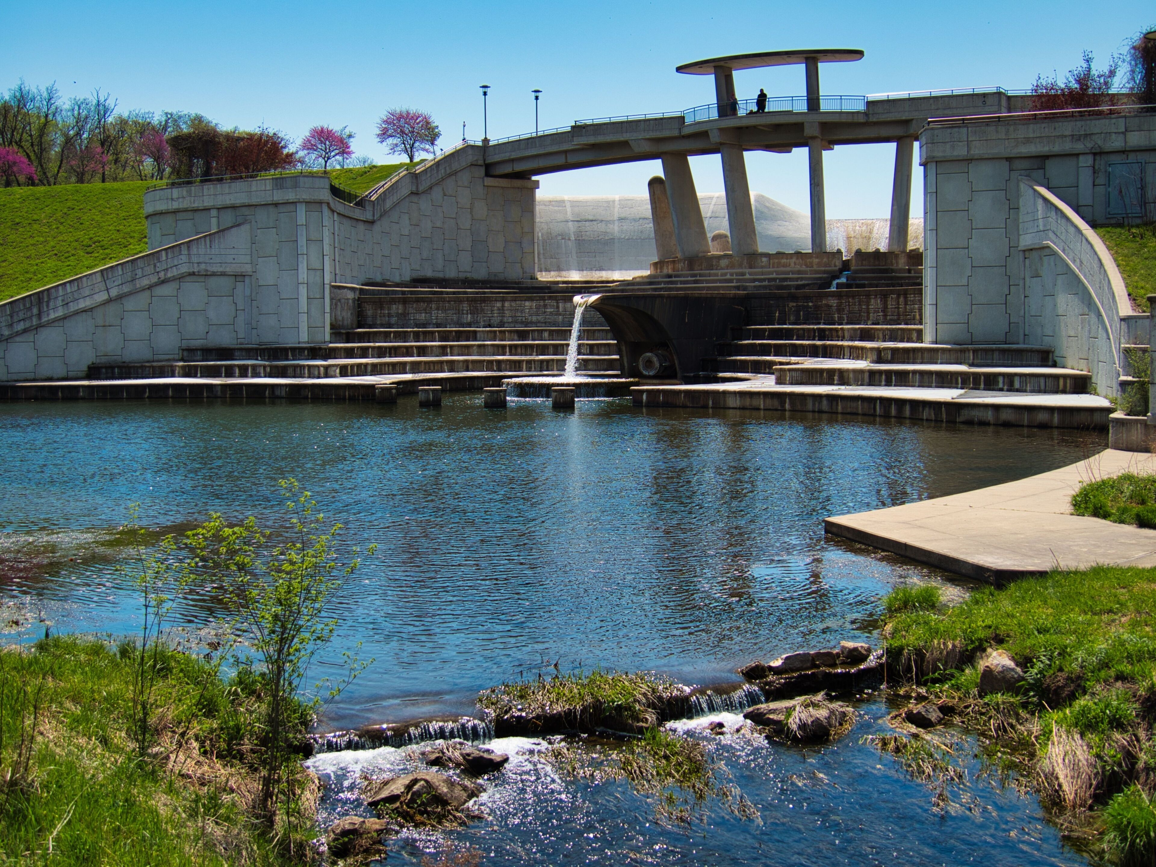 Beautiful view of the Black Hoof Park on Lake Lenexa Dam in Lenexa, Kansas
