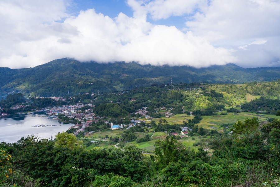 View of Ajibata town - Parapat from Motung hill highway