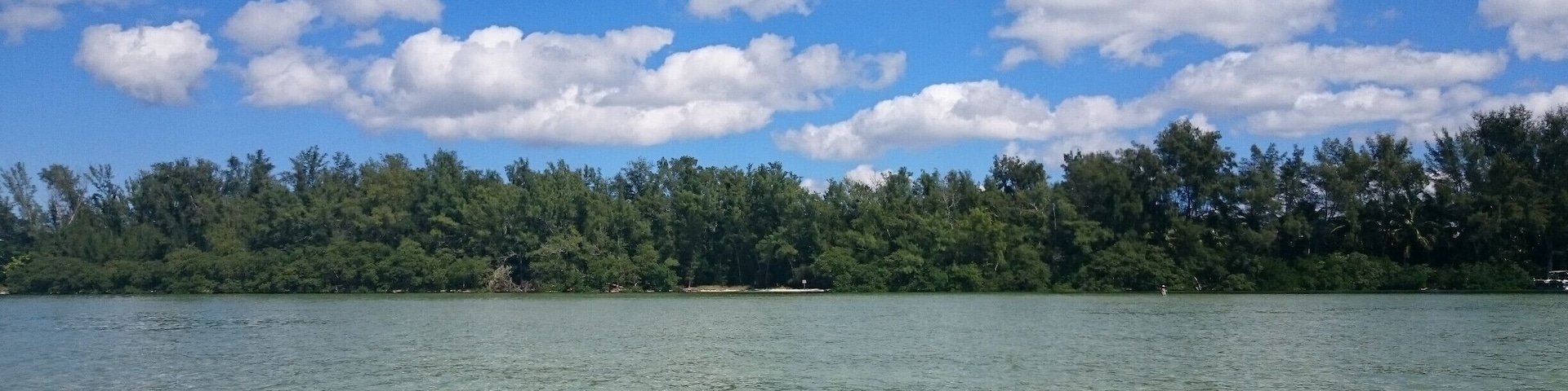 Jewfish Key is a private island that we kayaked around. We saw a couple dolphins playing nearby too, but the main attraction to the public is large sandbar nearby.
We rented our kayaks from a place called Kayak Jack's. They were great! You pick a drop-off location and specify a time and your kayaks will be awaiting you, ready for launch! 
http://www.kayak-jacks.com
“You choose the location, We bring the Fun!”