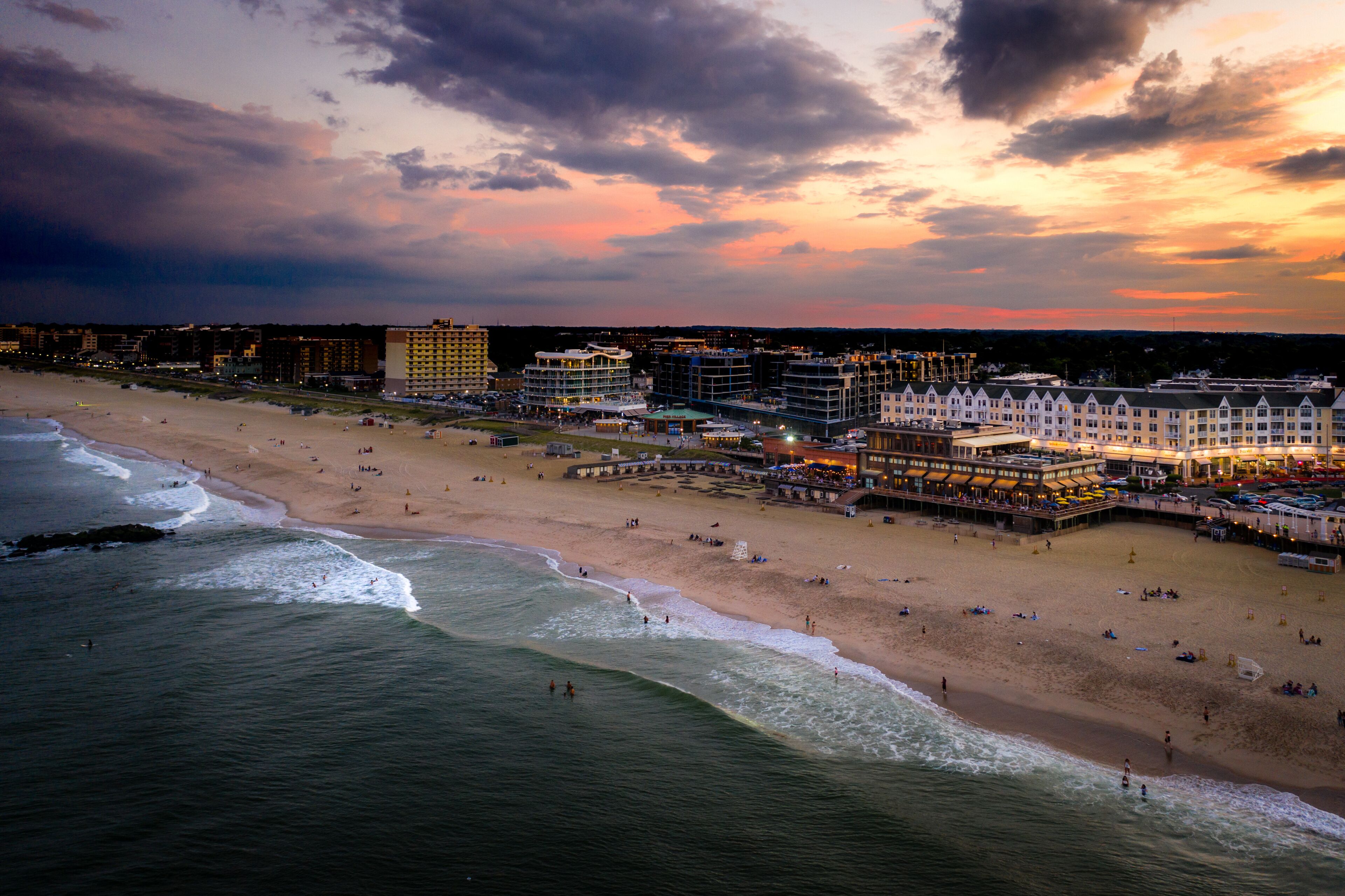 Aerial sunset pier village long branch new jersey