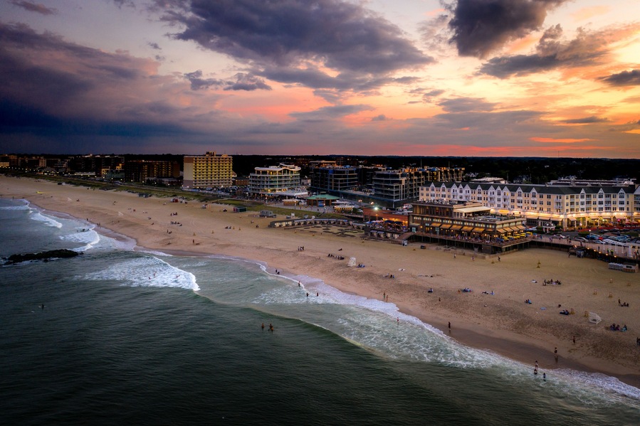 Aerial sunset pier village long branch new jersey