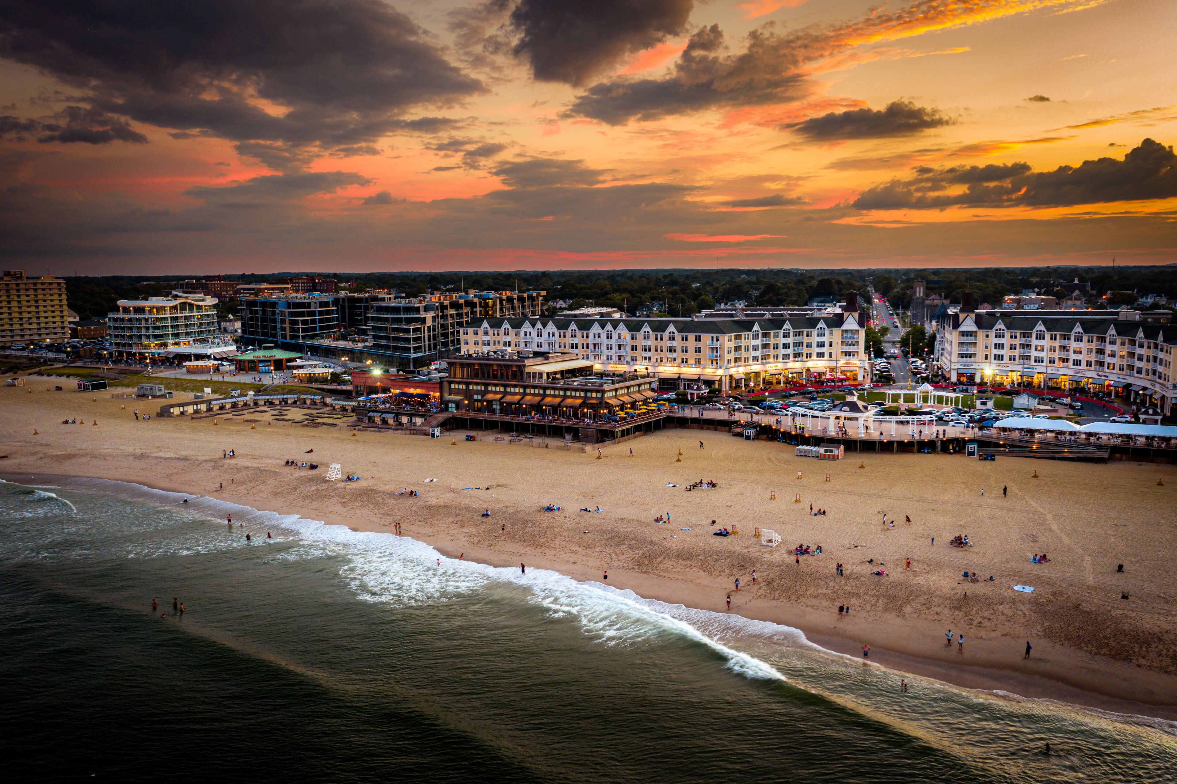 Aerial sunset pier village long branch new jersey