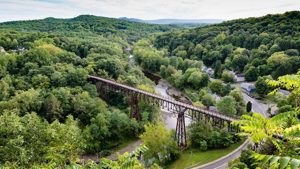 View of the Rosendale, NY Train Trestle from the Joppenbergh Mountain. Part of the Wallkill Rail Trail in upstate NY.