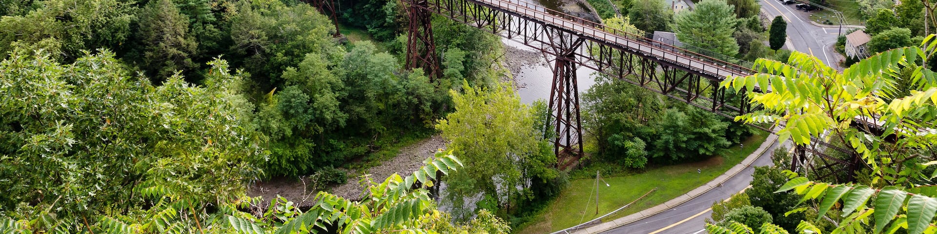 View of the Rosendale, NY Train Trestle from the Joppenbergh Mountain. Part of the Wallkill Rail Trail in upstate NY.