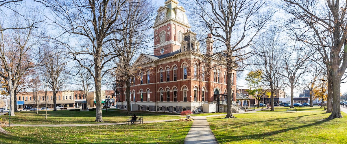 The historic 1879 courthouse of LaGrange, Indiana on a late fall afternoon.