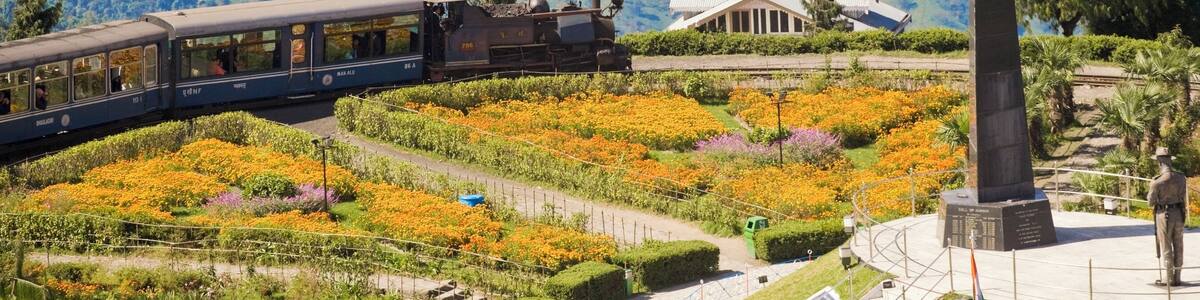 India, West Bengal, Darjeeling, India, West Bengal, Batasia Loop, Steam train known as the Toy Train of the Darjeeling Himalayan Railway listed as a World Heritage Site,