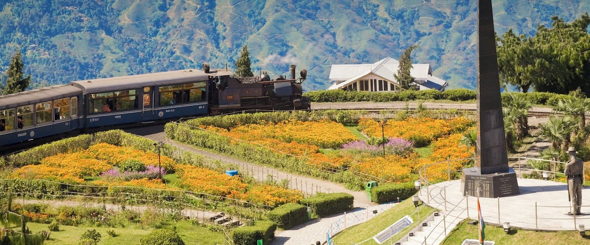 India, West Bengal, Darjeeling, India, West Bengal, Batasia Loop, Steam train known as the Toy Train of the Darjeeling Himalayan Railway listed as a World Heritage Site,