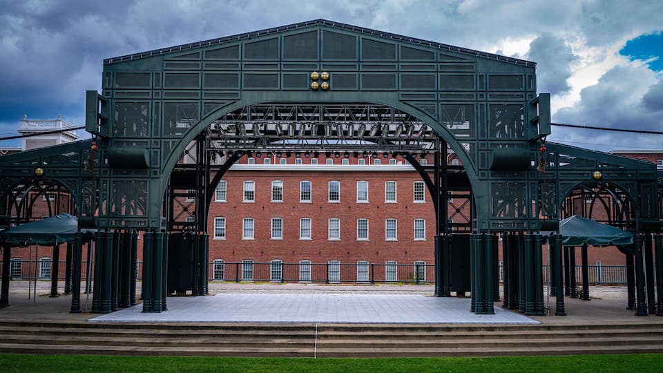 Boarding House Park in Lowell, Massachusetts, a popular grassy outdoor concert venue set on the historic grounds of former cotton mills