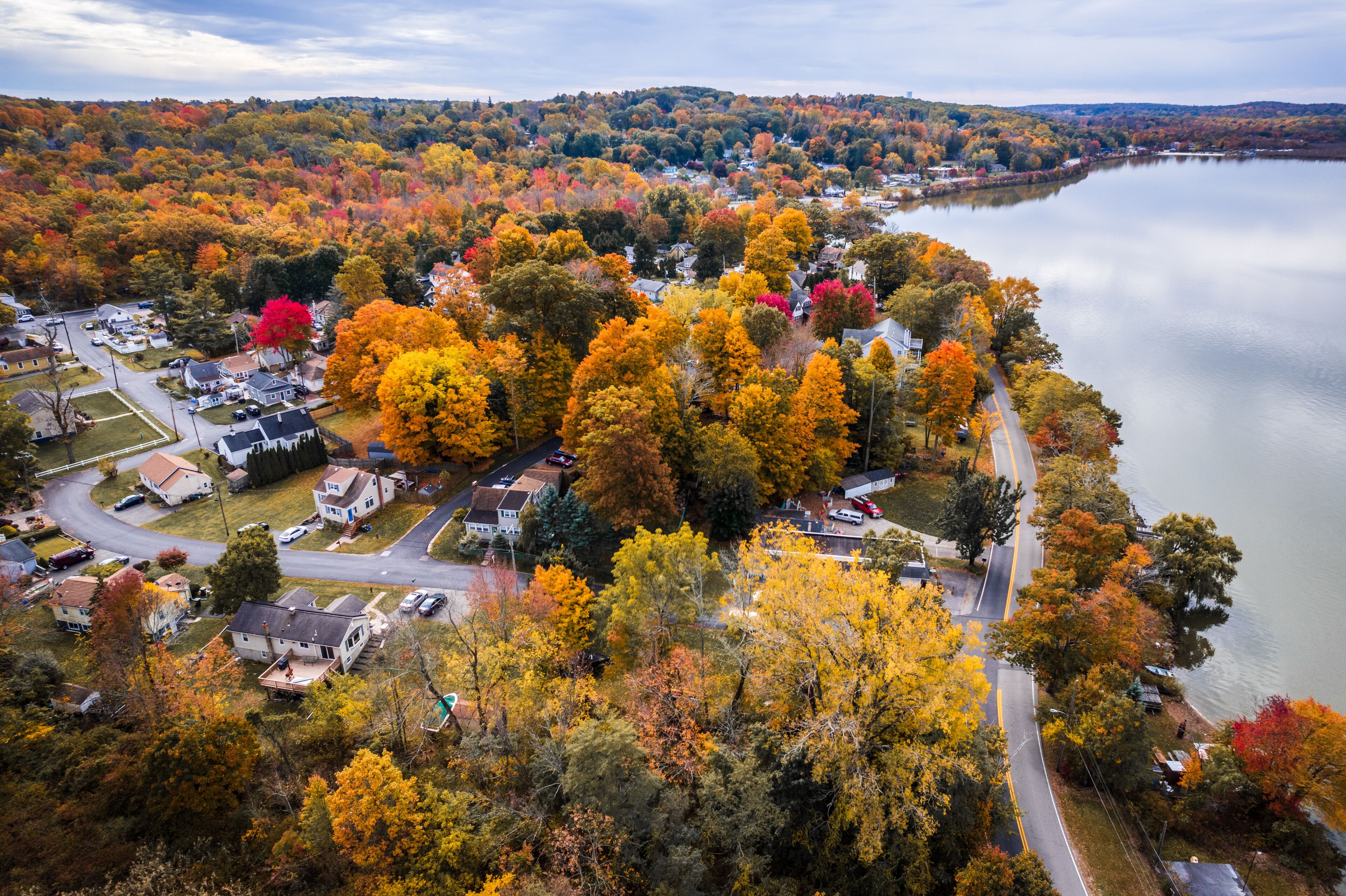 Drone of Budd Lake, Mount Olive New Jersey in the Autumn