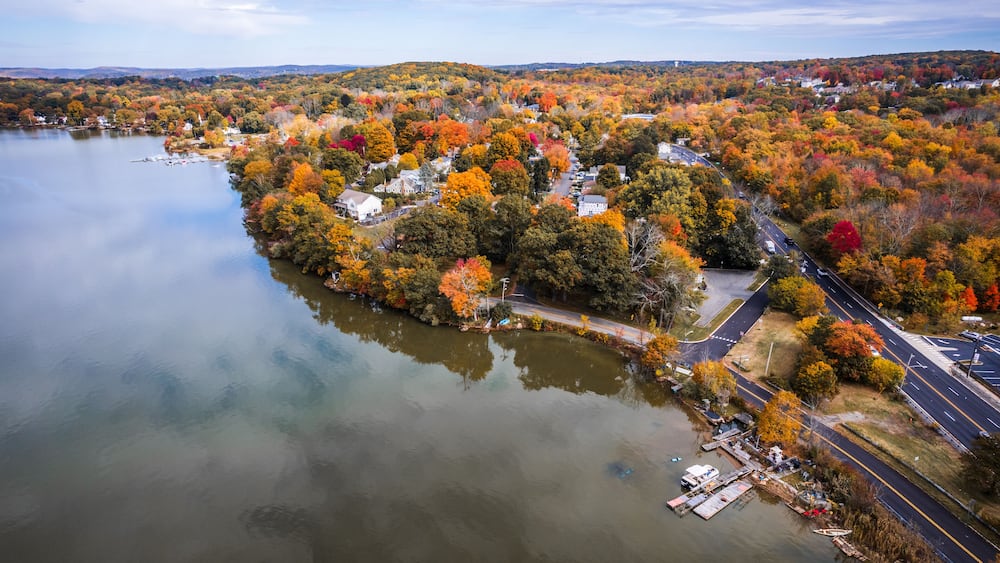 Drone of Budd Lake, Mount Olive New Jersey in the Autumn
