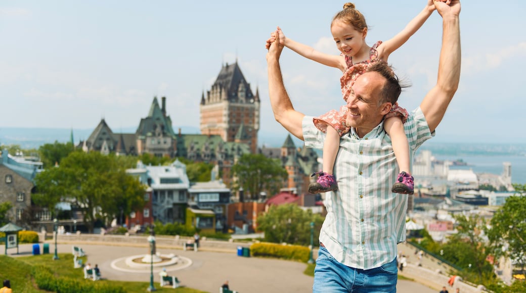 father and daughter in summer season in quebec city