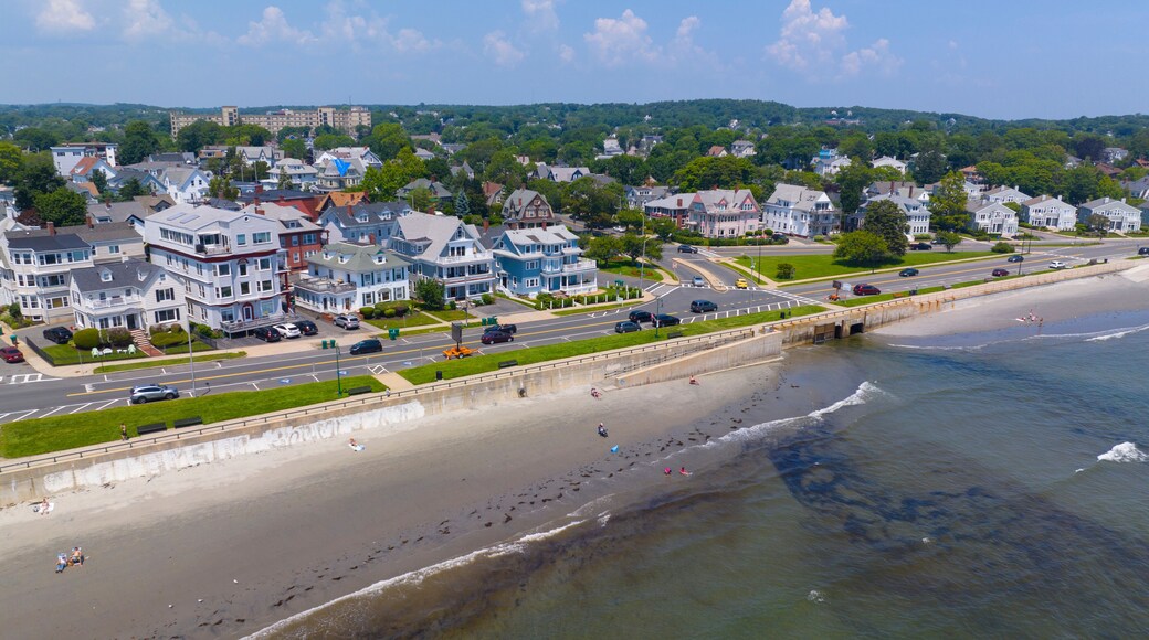 King's Beach aerial view at Lynn Shore Drive at the coast of Lynn city and Swampscott town in Essex County, Massachusetts MA, USA.