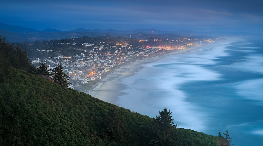 Lincoln City featuring night scenes, a coastal town and general coastal views