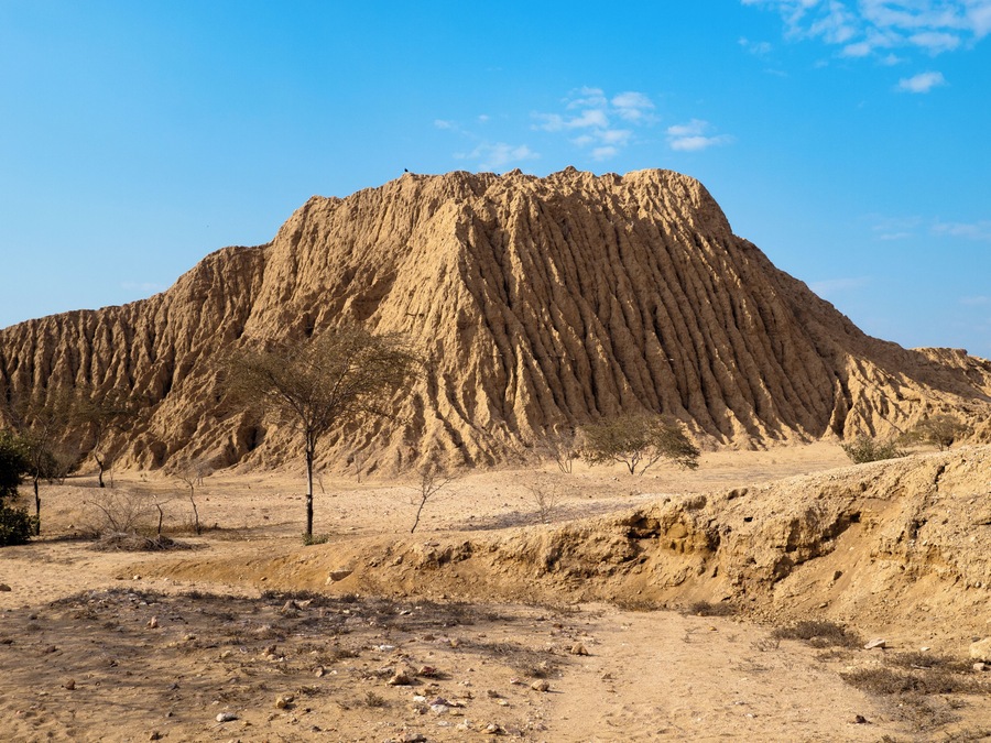 Adobe pyramid at Tucumbe near Chiclayo Peru. Ruins of a pre-inca settlement inclusing many adobe pyramids