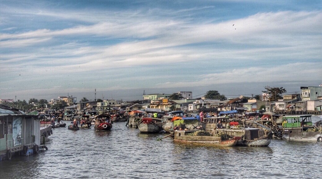 The floating market in Can Tho. Very crowded of sellers and buyers from 5 till 7 am.