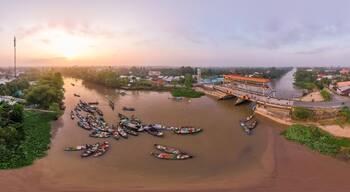 Panoramic view of Phong Dien floating market from above