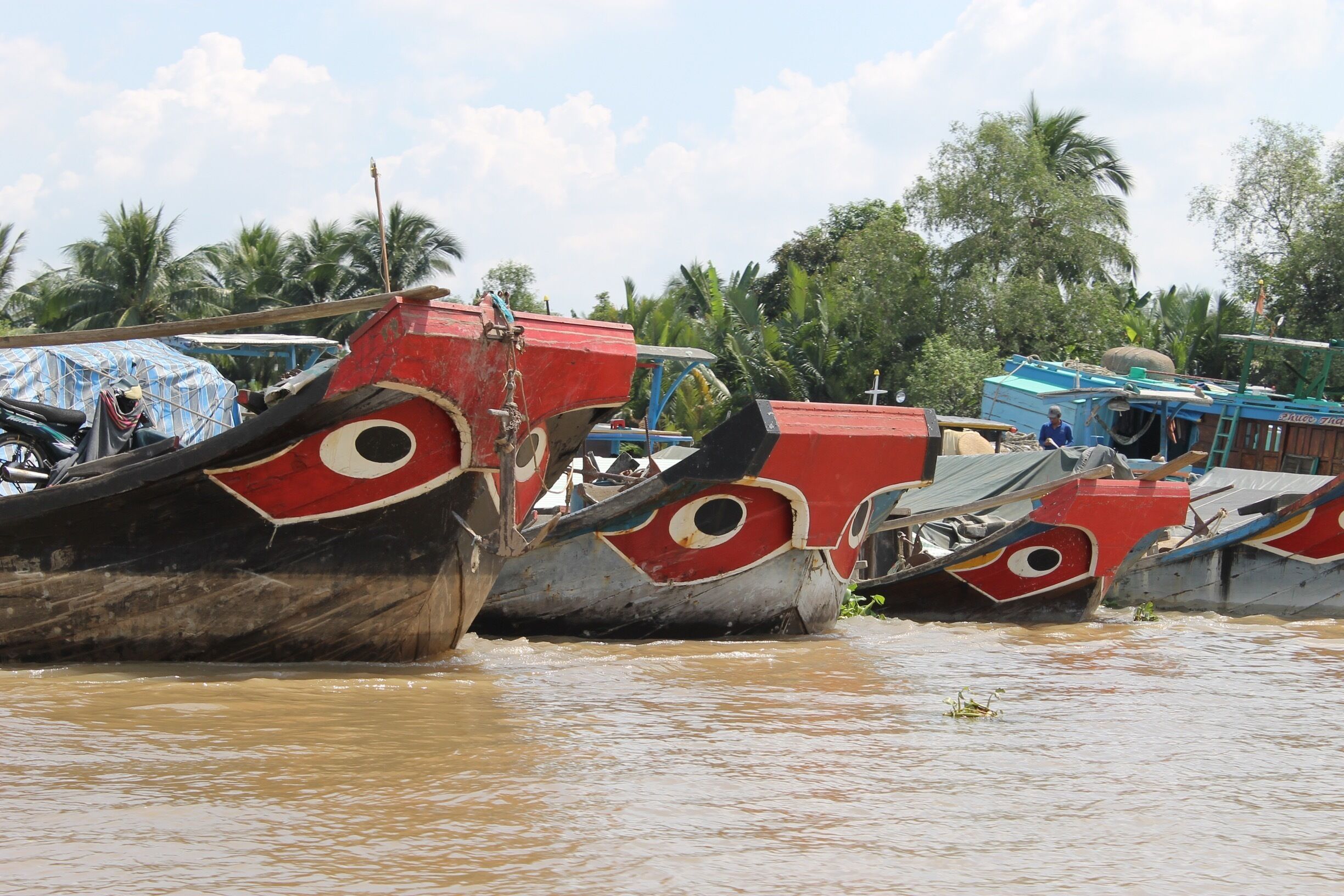Legend has it that these eyes protect riverboats from monsters or evil spirits. 
#red #mekong #vietnam