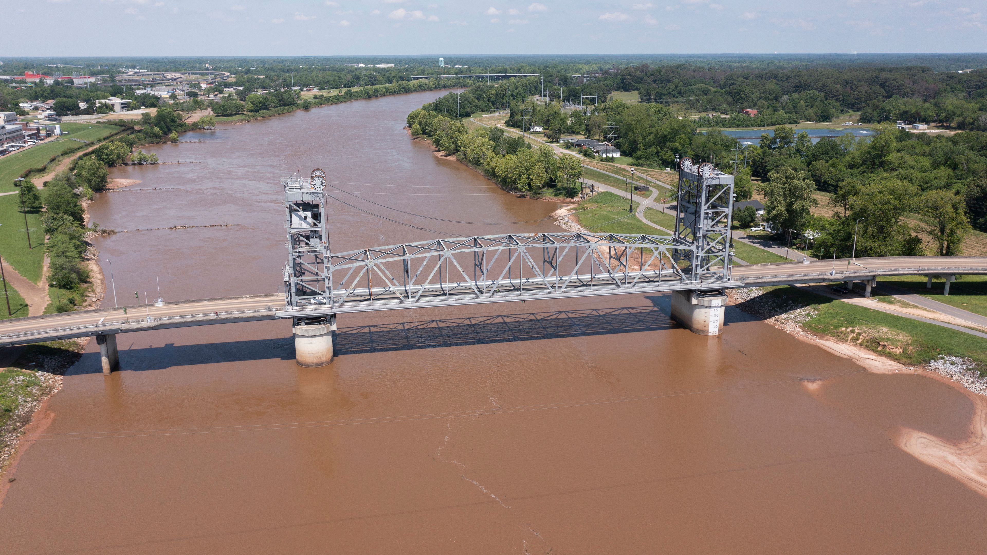 Afternoon view of a bridge over the Red River in Alexandria, Louisiana, USA.