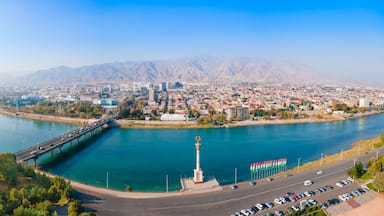 Khujand city aerial panoramic view in Tajikistan