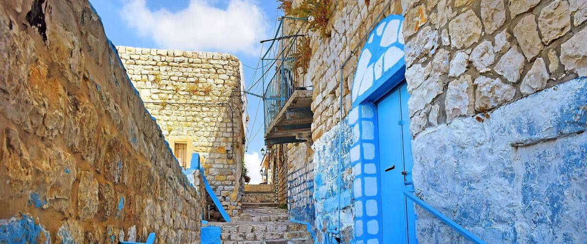 walk through the Old Town of Safed, center of Kabbalah and jewish mysticism in Upper Galilee, Israel