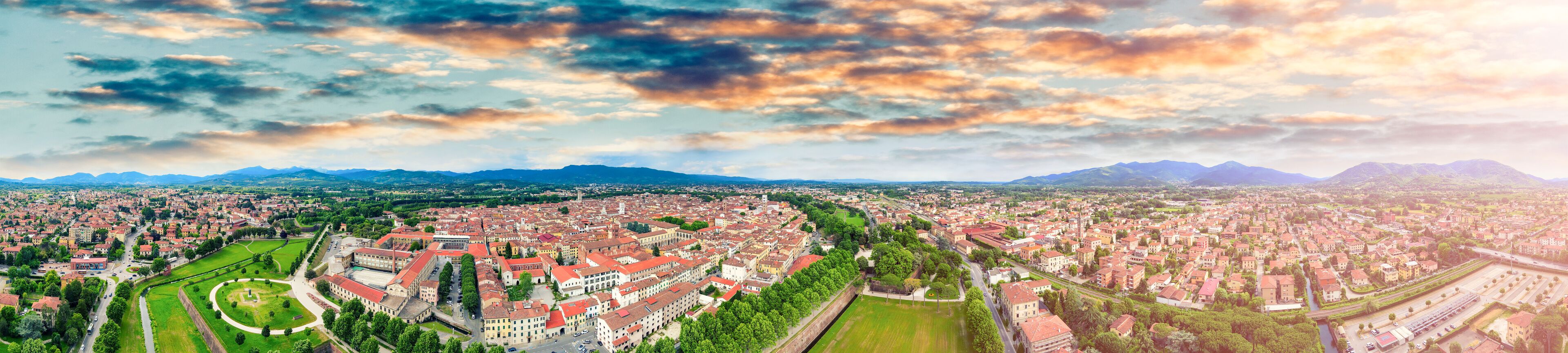 Amazing aerial view of Lucca, famous town of Tuscany