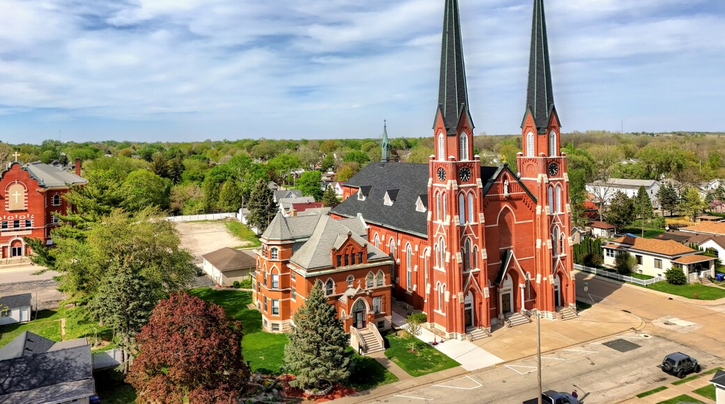 aerial view of Saint Hyacinth Roman Catholic church located in LaSalle, Illinois