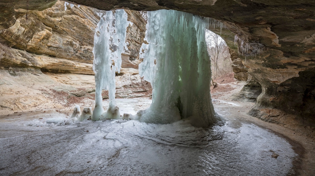 Frozen, icy waterfall in La Salle Canyon, Starved Rock State Park, Illinois, USA, North America