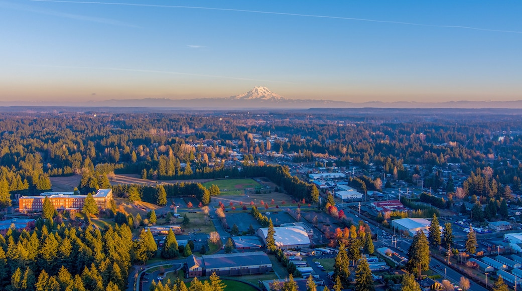 Mount Rainier at sunset from above Lacey, Washington in December