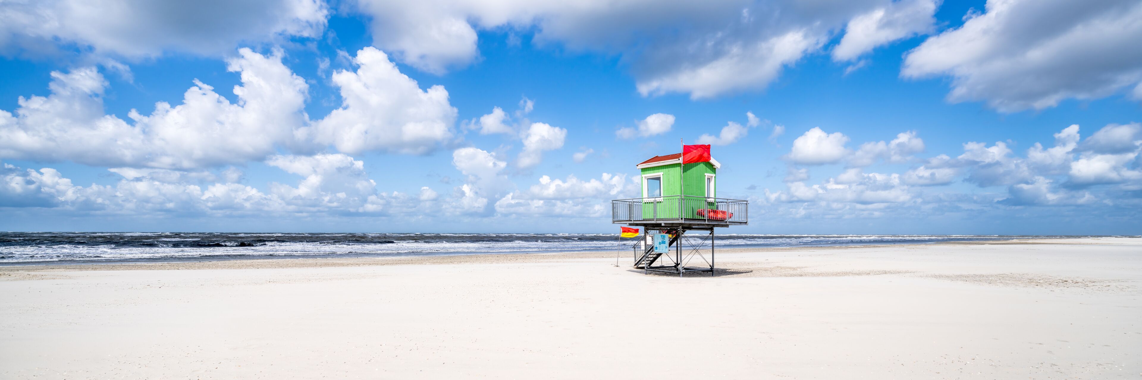 Lifeguard tower at the Westbad beach on Langeoog, Lower Saxony, Germany