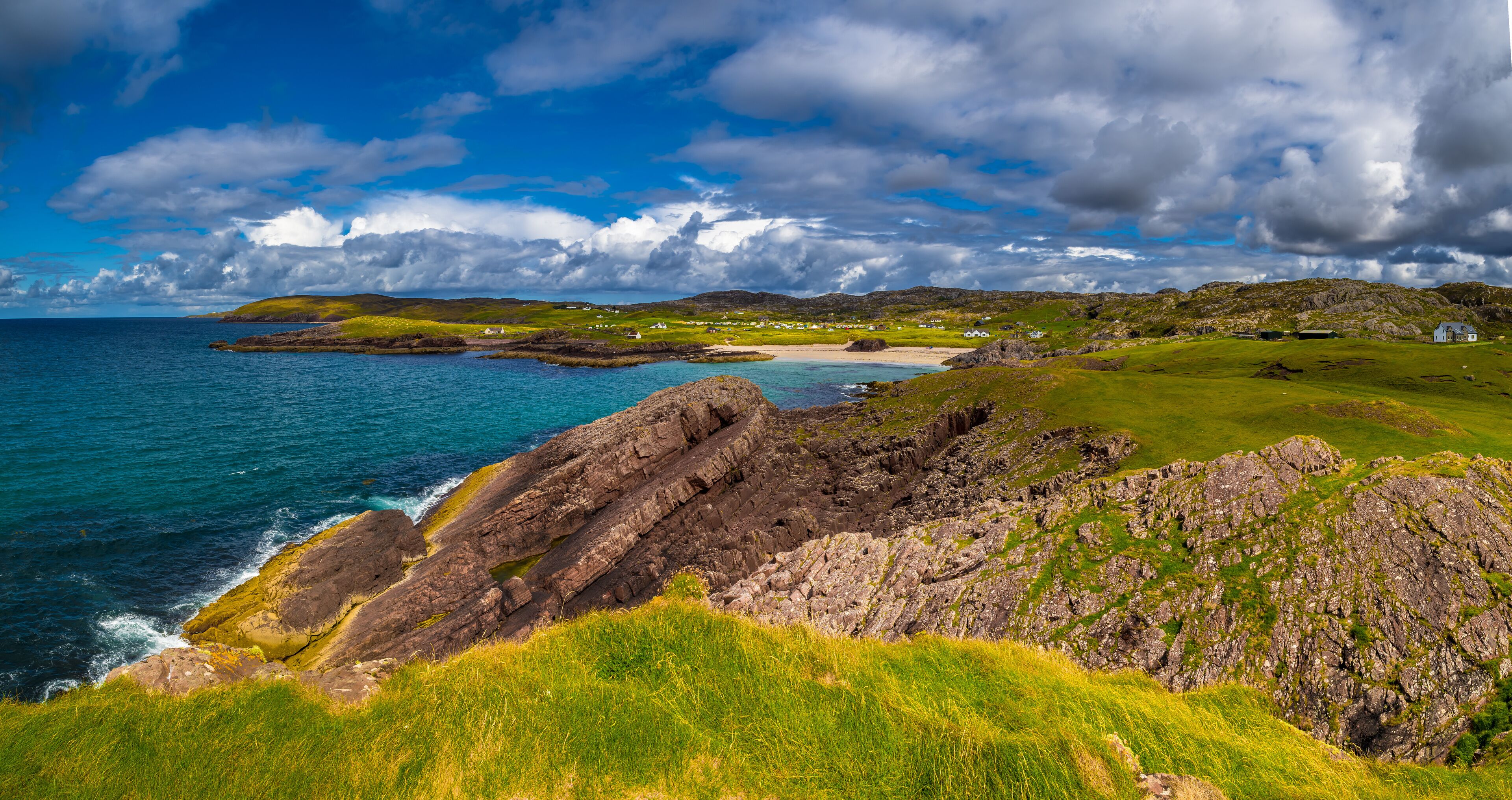 Spectacular Sandy Clachtoll Beach And Clachtoll Beach Campsite Near Lochinver In Scotland