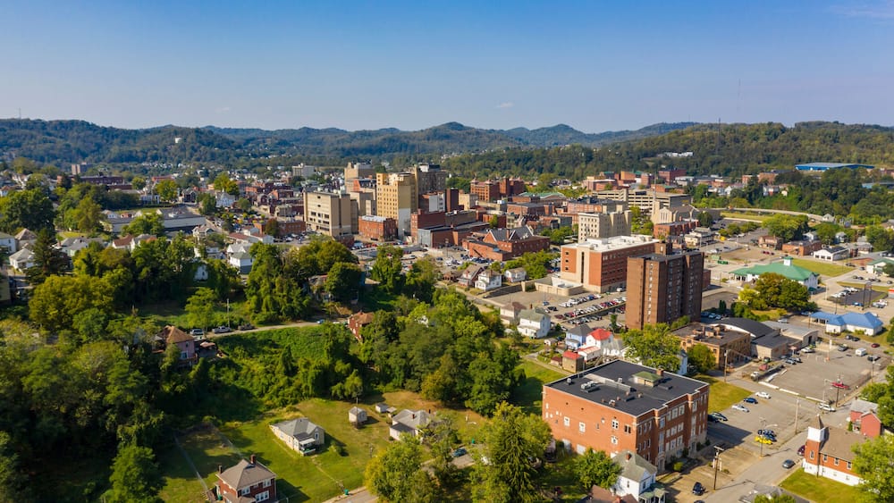 Bright Sun Late Afternoon Aerial Perspective Clarksburg West Virginia