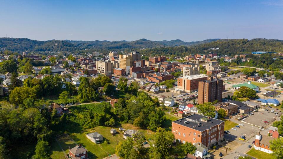 Bright Sun Late Afternoon Aerial Perspective Clarksburg West Virginia