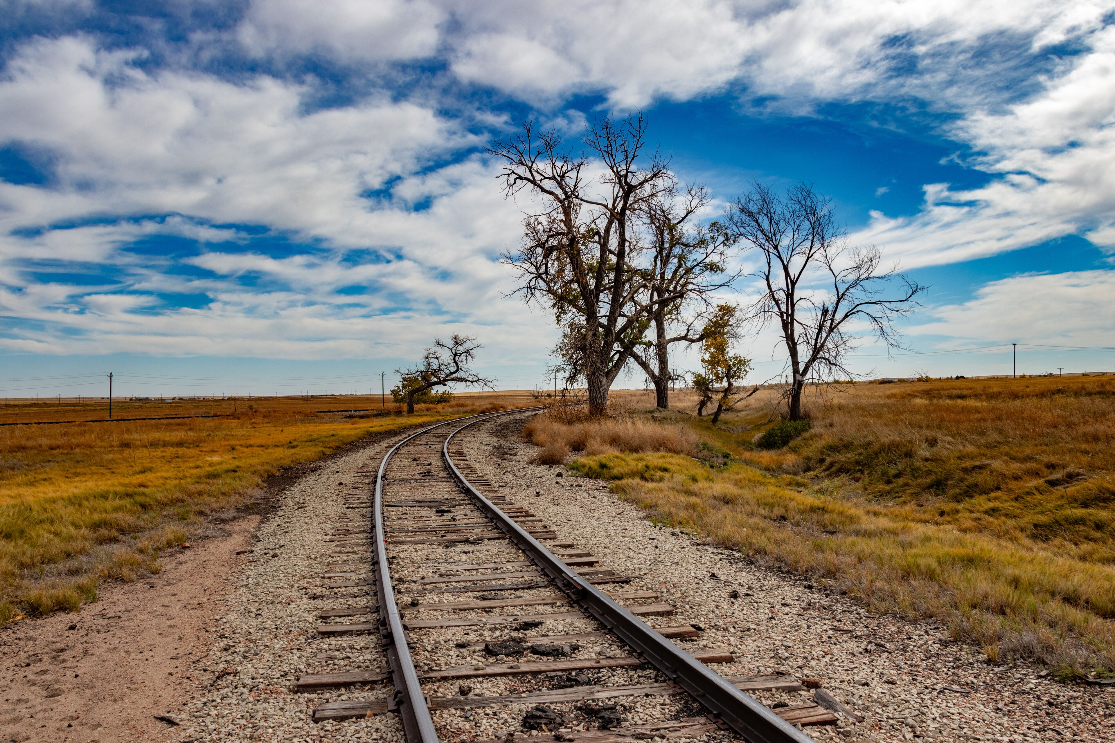Curving Railroad Tracks Through Open Plains