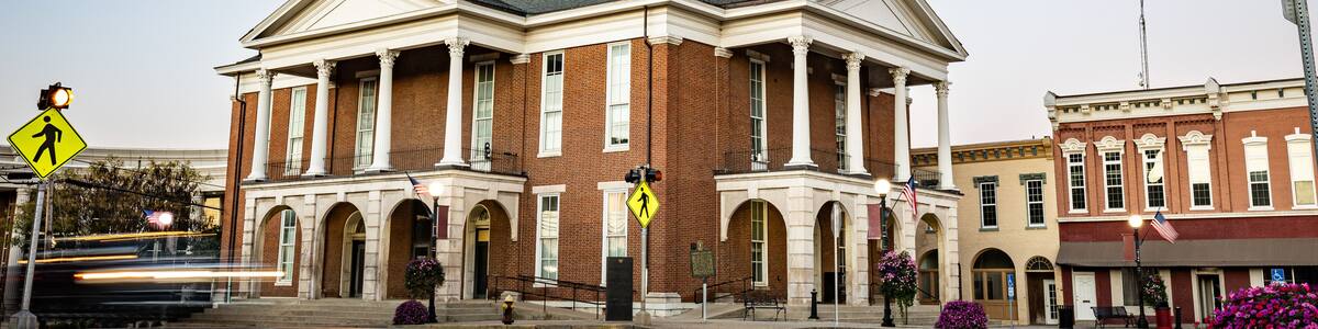 First Garrard County Courthouse stood in the center of what is now called The Square in downtown Lancaster, Kentucky.
