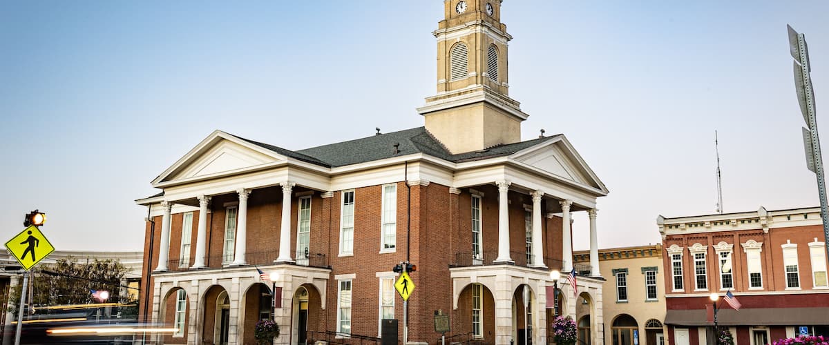 First Garrard County Courthouse stood in the center of what is now called The Square in downtown Lancaster, Kentucky.
