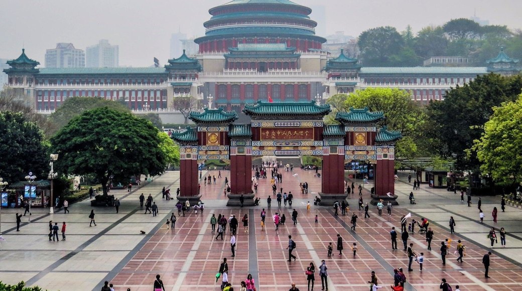 The Great Hall of the People viewed from the People's Square, Chongqing, China.